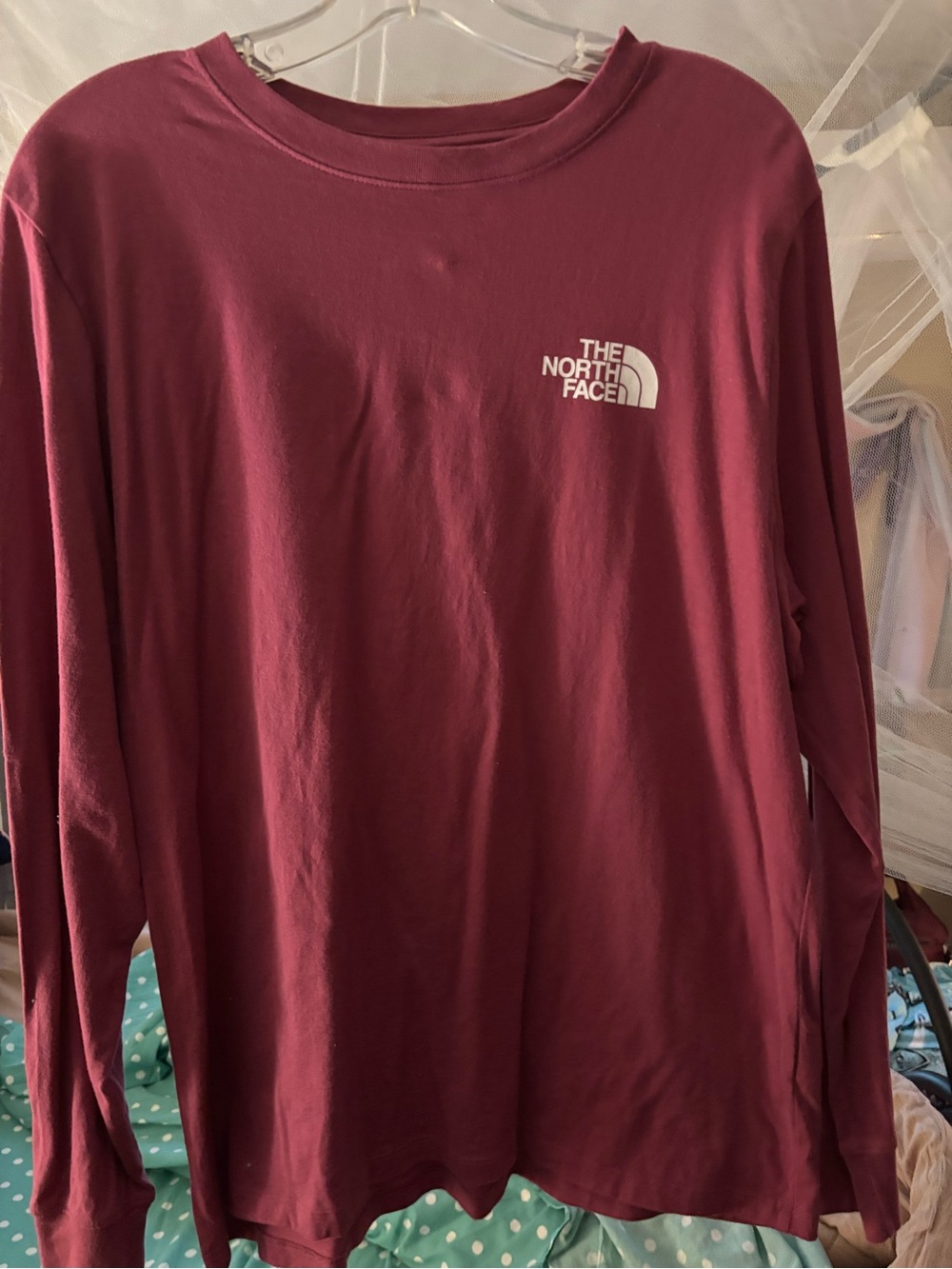 The North Face Long Sleeve Tee in Burgundy with White Logo